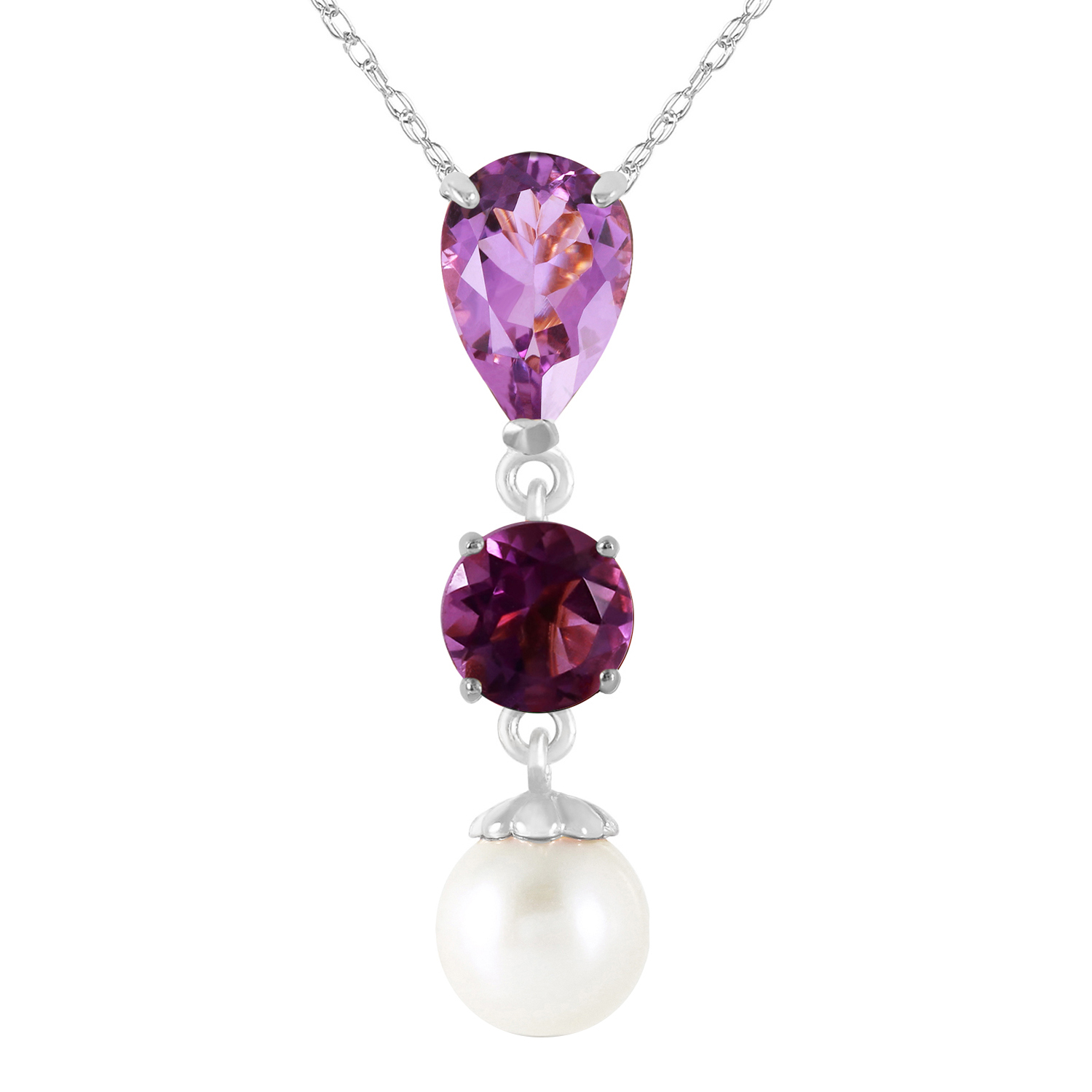 14k Solid Gold Necklace With Amethyst Pearl White Gold 1255$